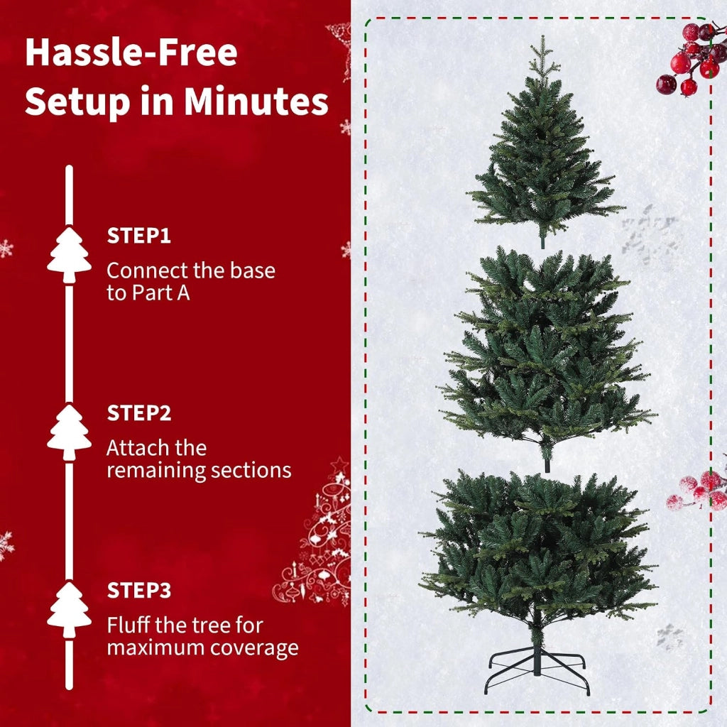 Albero di Natale Effetto Abete Nordmann 270cm Folto con Apertura a Ombrello e Base Metallo