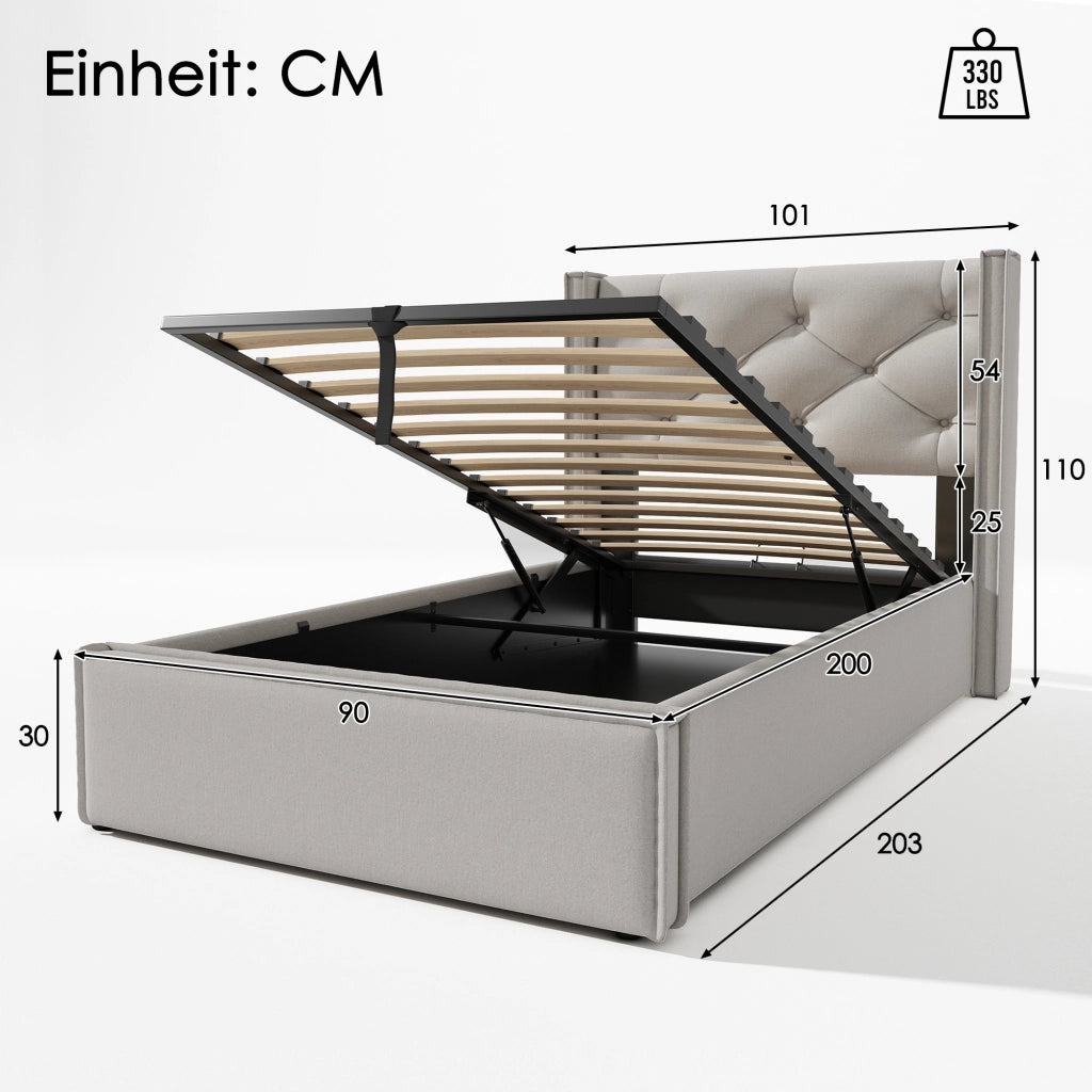 Letto singolo contenitore 90x200 cm grigio chiaro