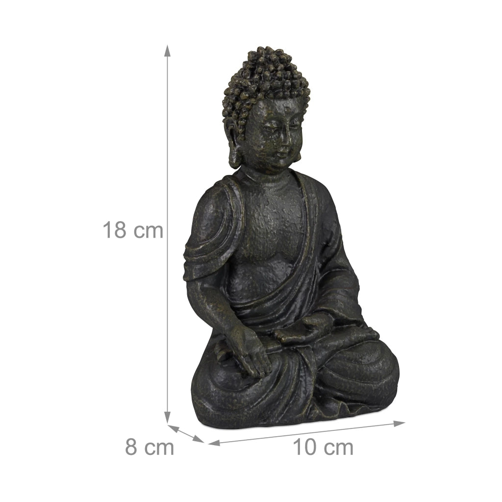 Statua di Buddha seduto decorativa per meditazione 18 x 10 x 8 cm in pietra artificiale grigia 13_0006434