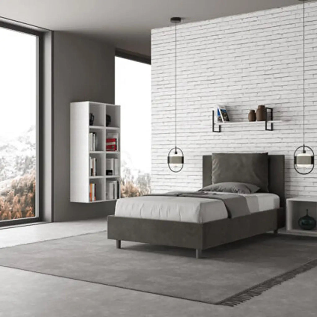 Letto una piazza e mezza con rete imbottito 120x210 microfibra grigio Antea