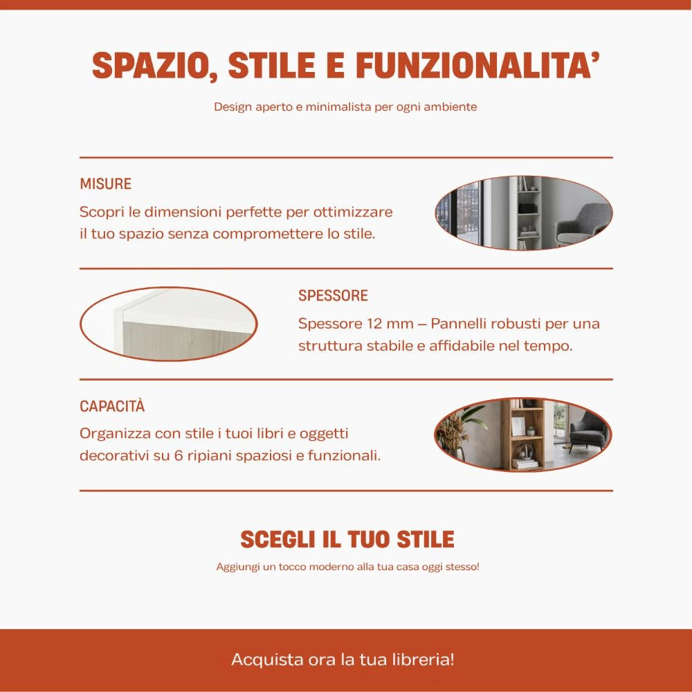 Libreria Scaffale Modulo Aperto 2 Ripiani Portaoggetti 30x24x54H cm Rovere LIB02