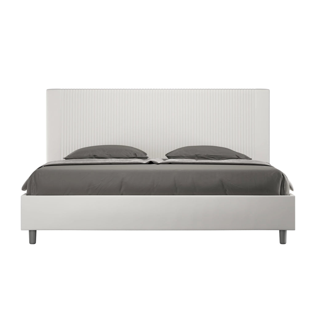 BS COM Letto matrimoniale king size senza rete imbottito 190x210 similpelle bianco
