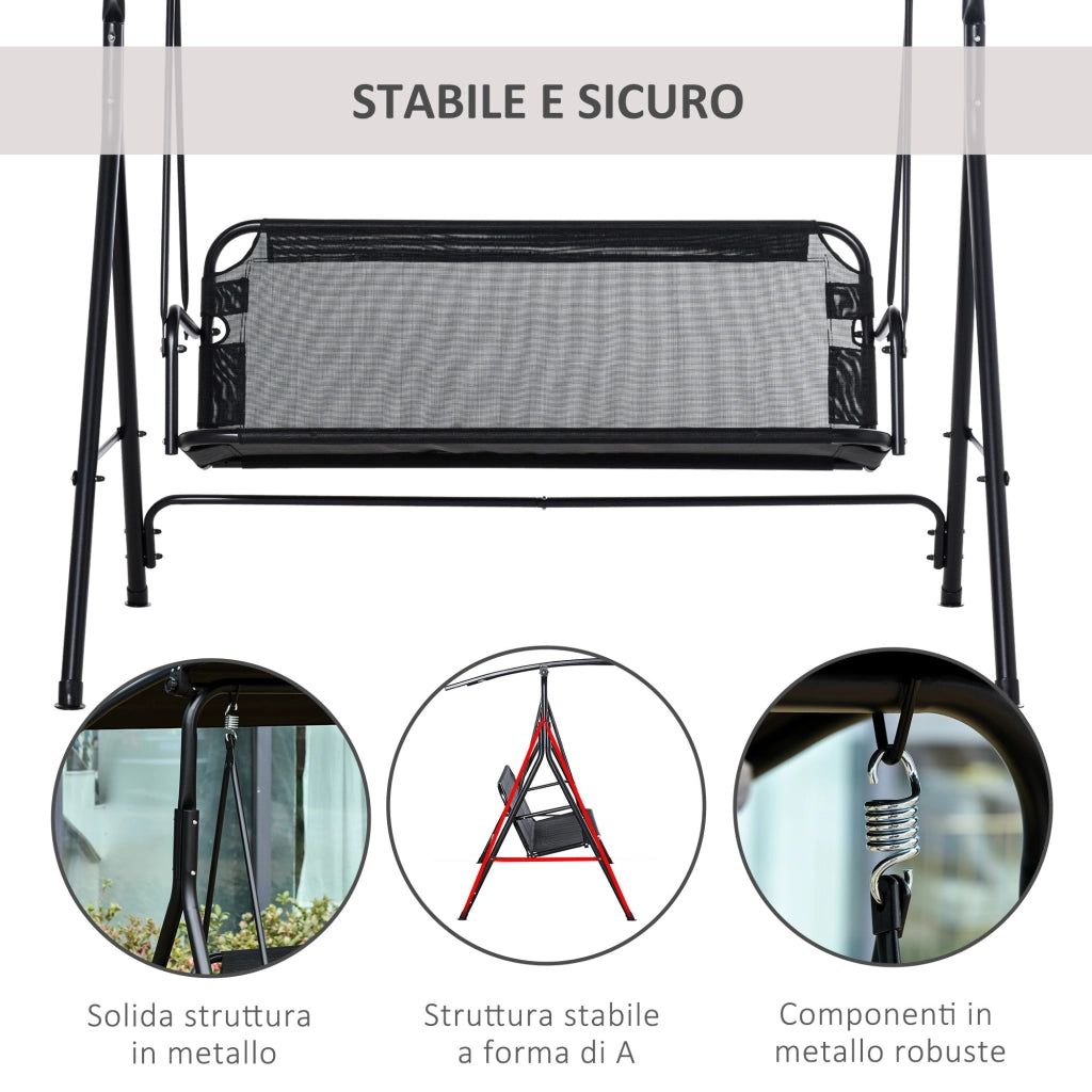 Dondolo Giardino 2 Posti ¨C Minimal ¨C Grigio Antracite, Metallo e Textilene, 172x110x155cm