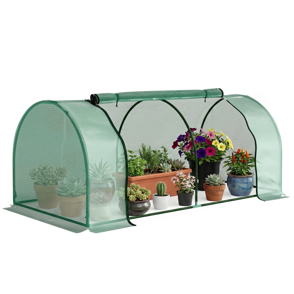 Mini Serra da Giardino per Pomodori 2 x 1 x 0,8 m in Acciaio e Telo PE Verde con Porta a Cerniera Pratica e Resistente