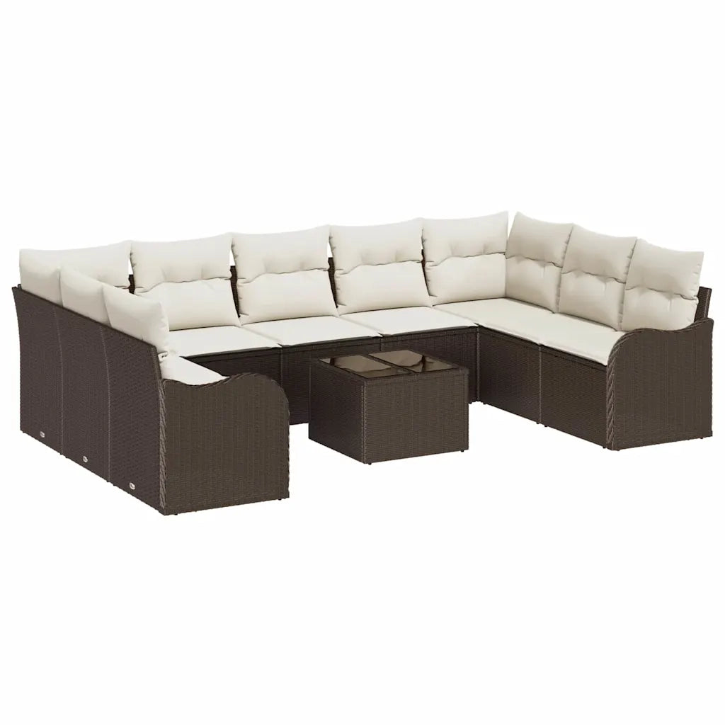 Set Divano da Giardino 10 pcs Marrone e bianco Poly Rattan