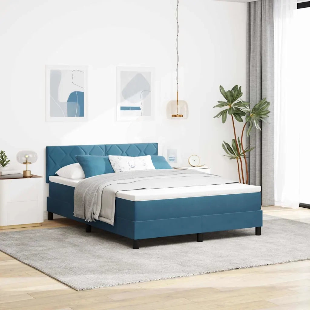 Letto a Sorgente LED con led Blu Scuro 160 x 200 cm Velluto