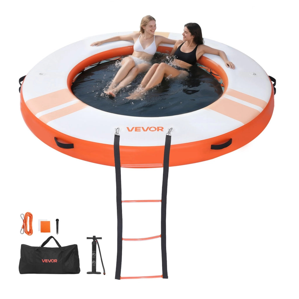 CD244R Pontile Galleggiante Gonfiabile 2,44 m Bianco Arancione Antiscivolo con Scaletta Staccabile e Borsa Portatile per Piscina Mare Spiaggia