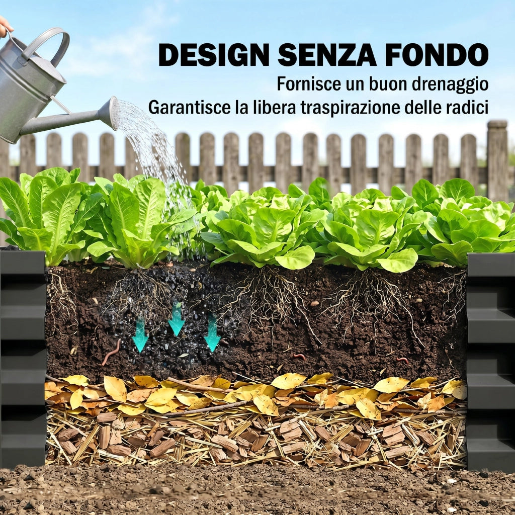 Set 2 Letti per Orto Rialzato in Acciaio Galvanizzato 100x60x30cm Fioriere Grigio con Fondo Aperto per Giardino