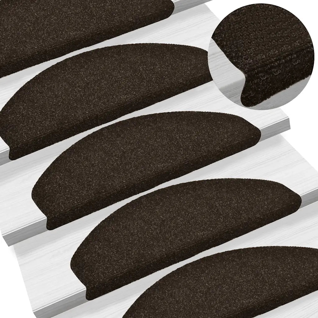 Tappetini per scale autoadesivi 5 pz 65x21x4 cm marrone scuro semicircolari grandi 149710