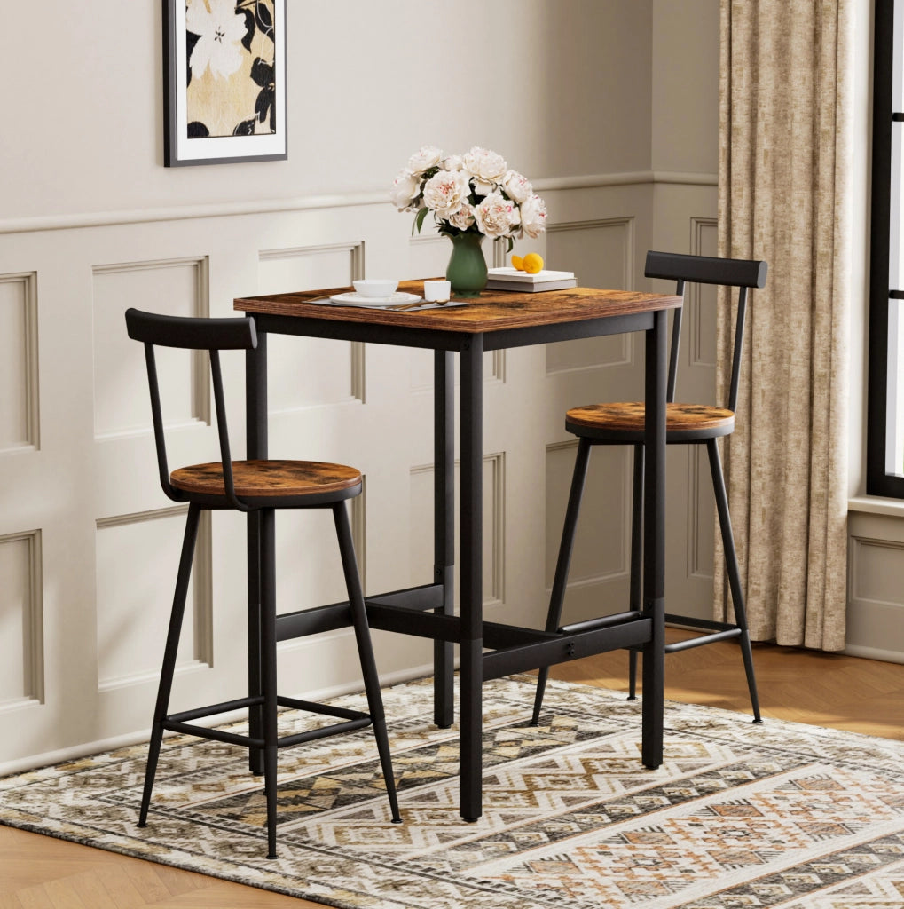 TAVOLO ALTO Set da 3 pezzi 60x60x92 cm Marrone rustico e nero
