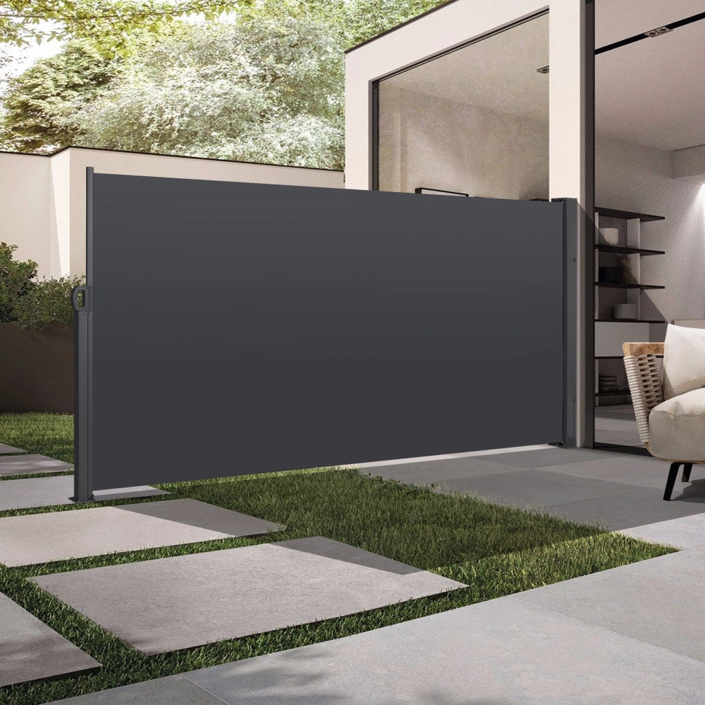 Tenda laterale avvolgibile 180 x 300 cm; parasole e frangivista; grigio scuro