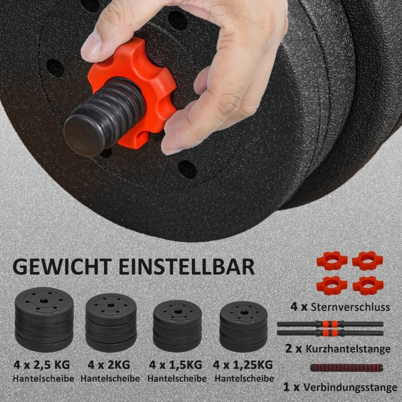 Set manubri regolabili 2 in 1 da 30 kg con manubri e bilanciere in metallo nero