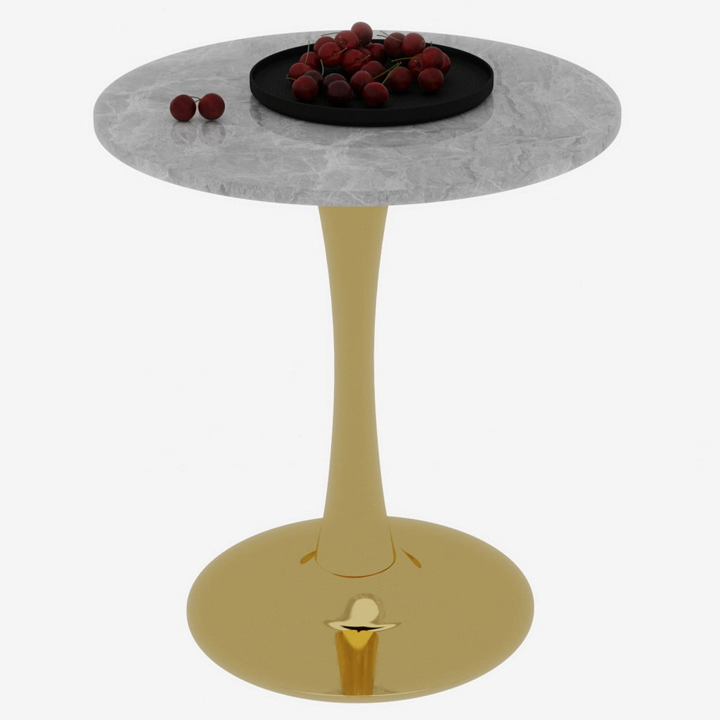 Tavolo rotondo 70 cm in marmo artificiale per 2 persone con base dorata e altezza 72 cm