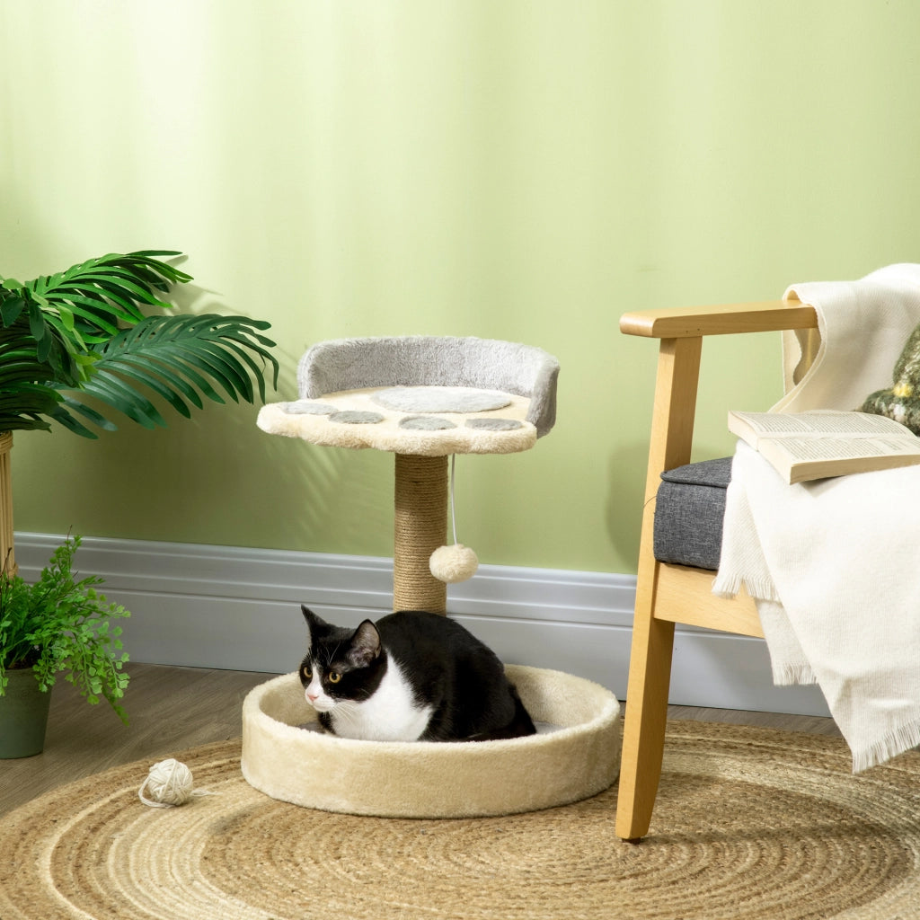 Tiragraffi per Gatti con Letto ¨C Minimal ¨C Grigio e Beige 41x41x44 cm