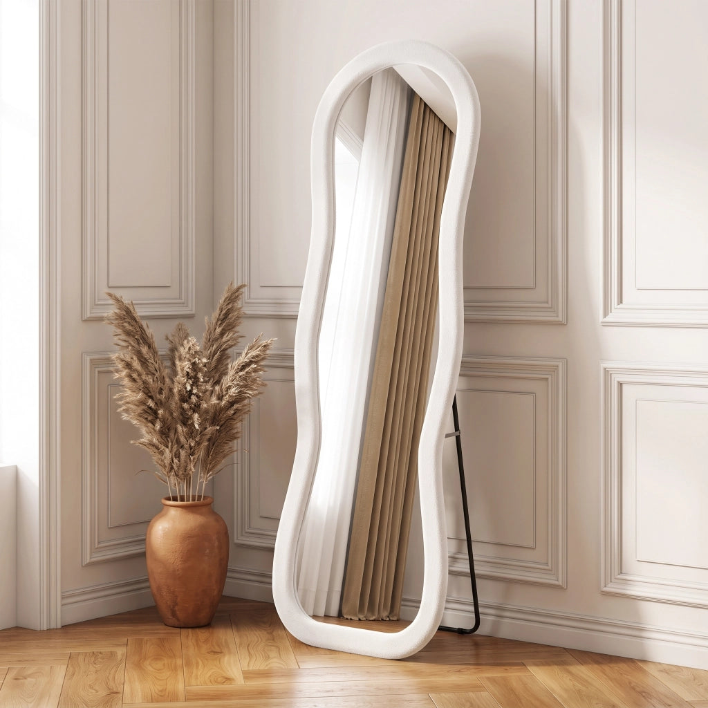 Specchio da terra a Forma ondulata 50 x 160 cm;3 metodi di installazione;Bianco