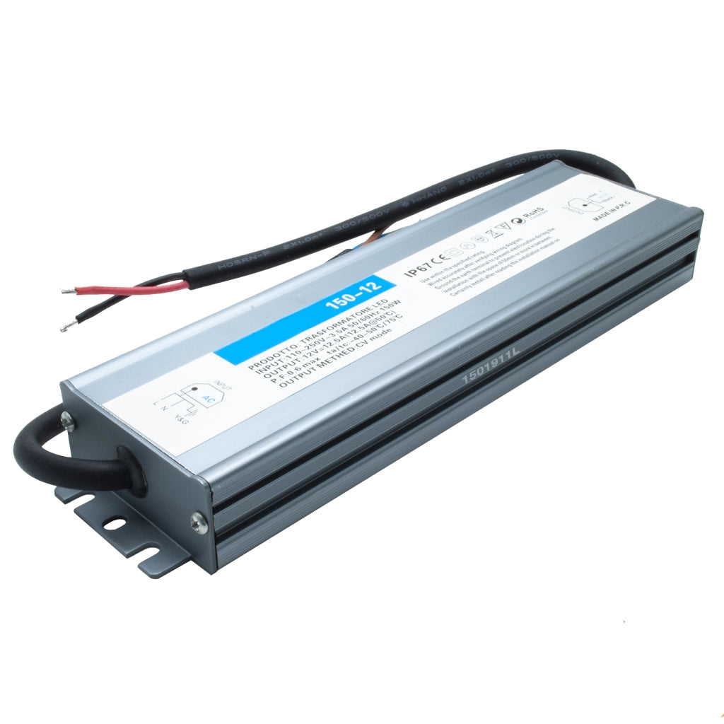 Alimentatore 150W IP67 trasformatore impermeabile in 230V out 12V dc 12.5A strisce luci LED telecamere DVR