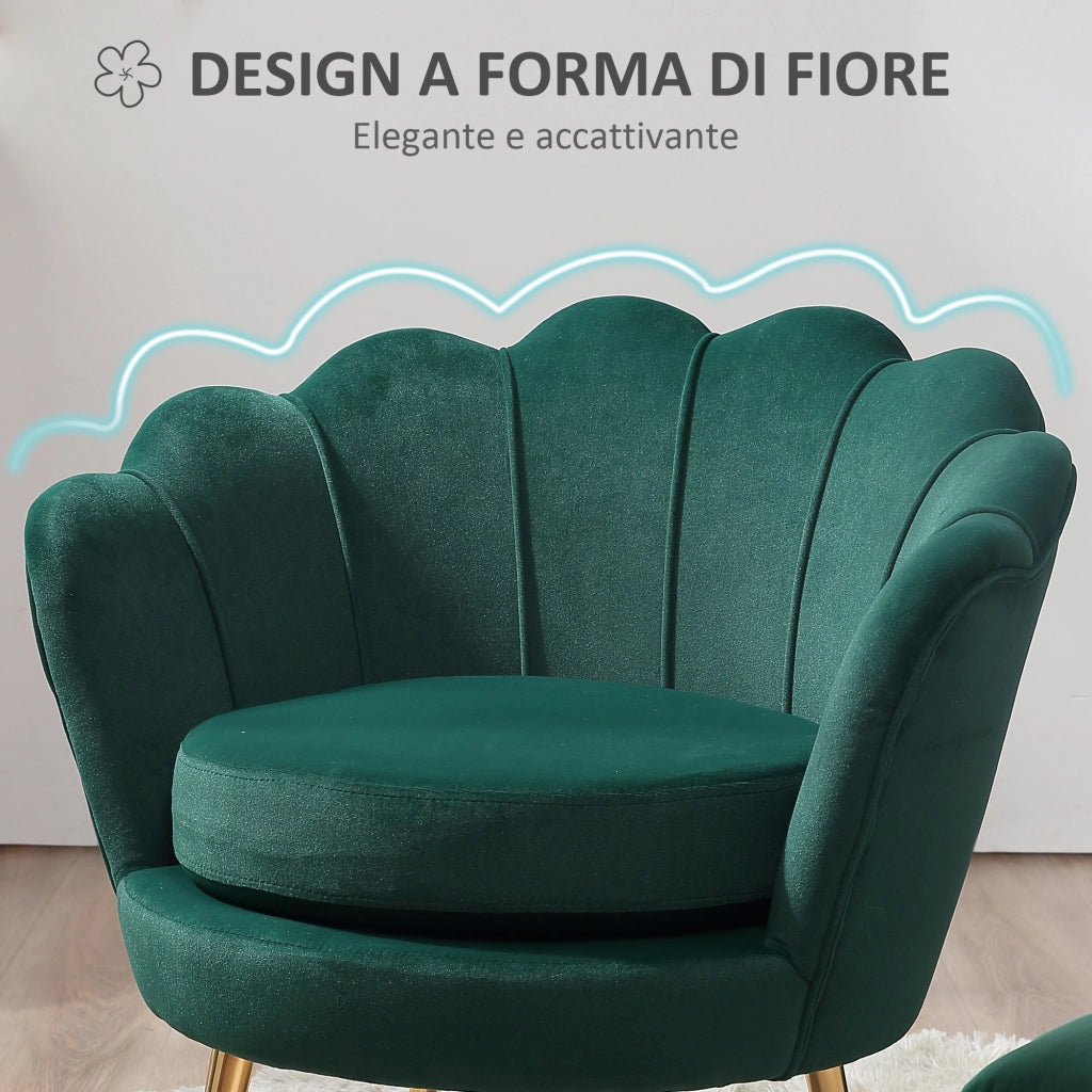 Poltrona Vintage di Design in Velluto Verde Poltroncina da Camera