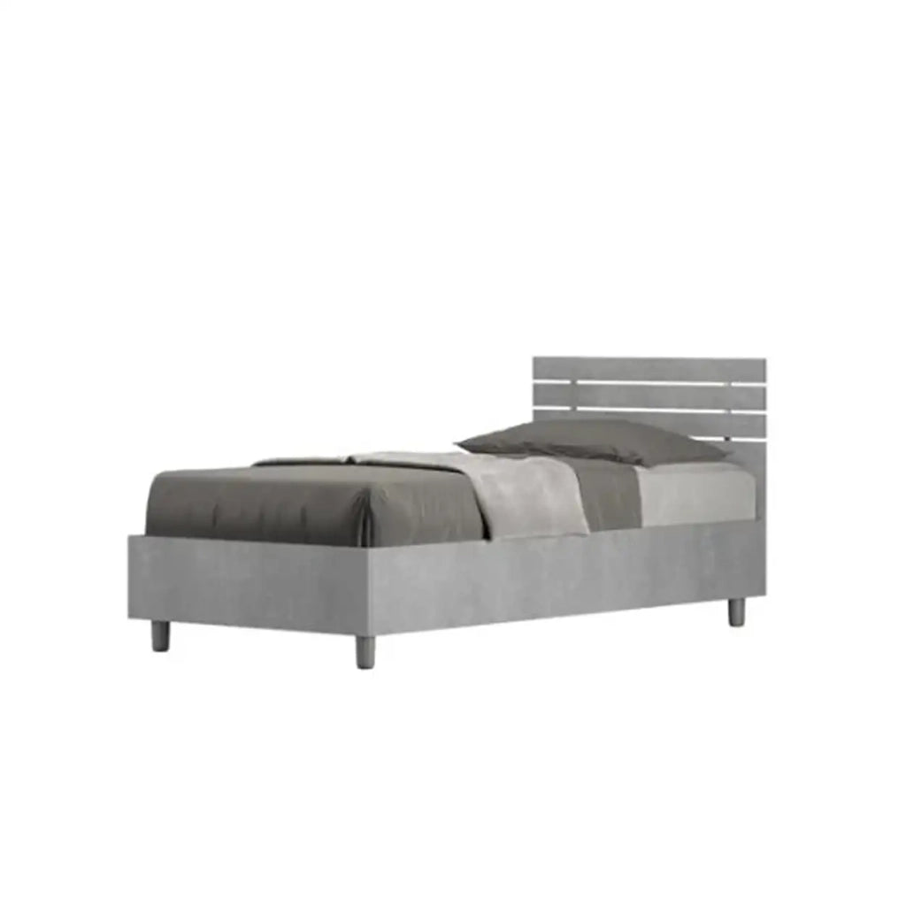 Letto singolo con rete 80x200 testata dritta con doghe cemento Ankel