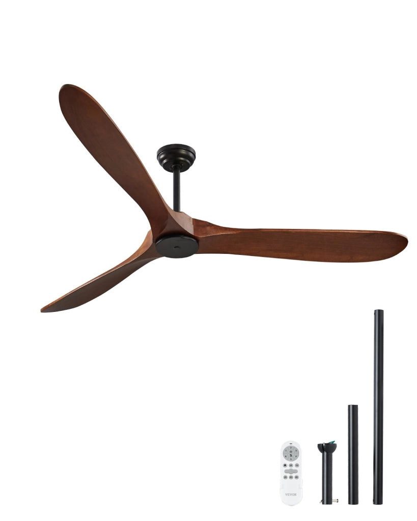 Ventilatore da Soffitto 180 cm 3 Pale Legno Noce Motore CC Reversibile 6 Velocità con Telecomando per Casa e Patio