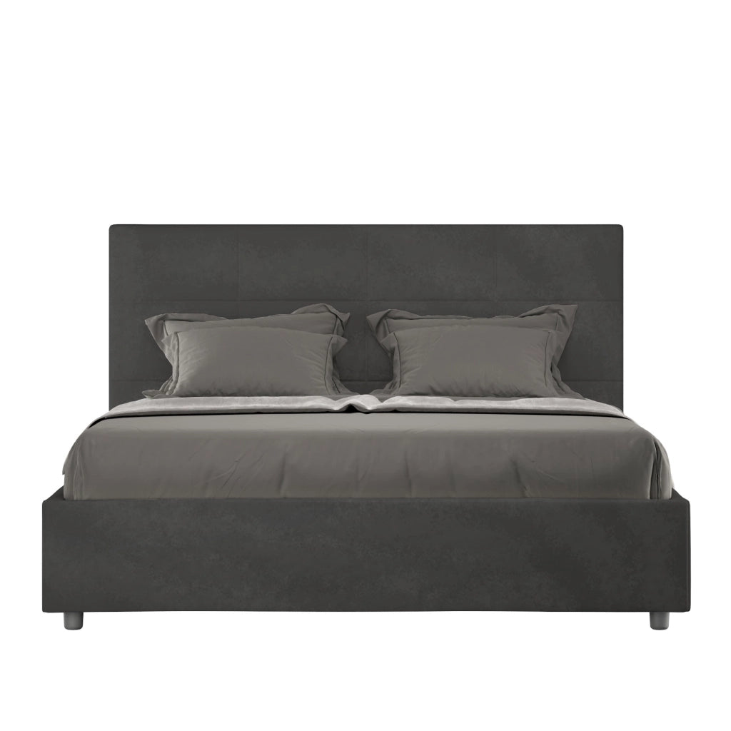 BS COM Letto una piazza e mezza con rete imbottito 130x200 microfibra grigio