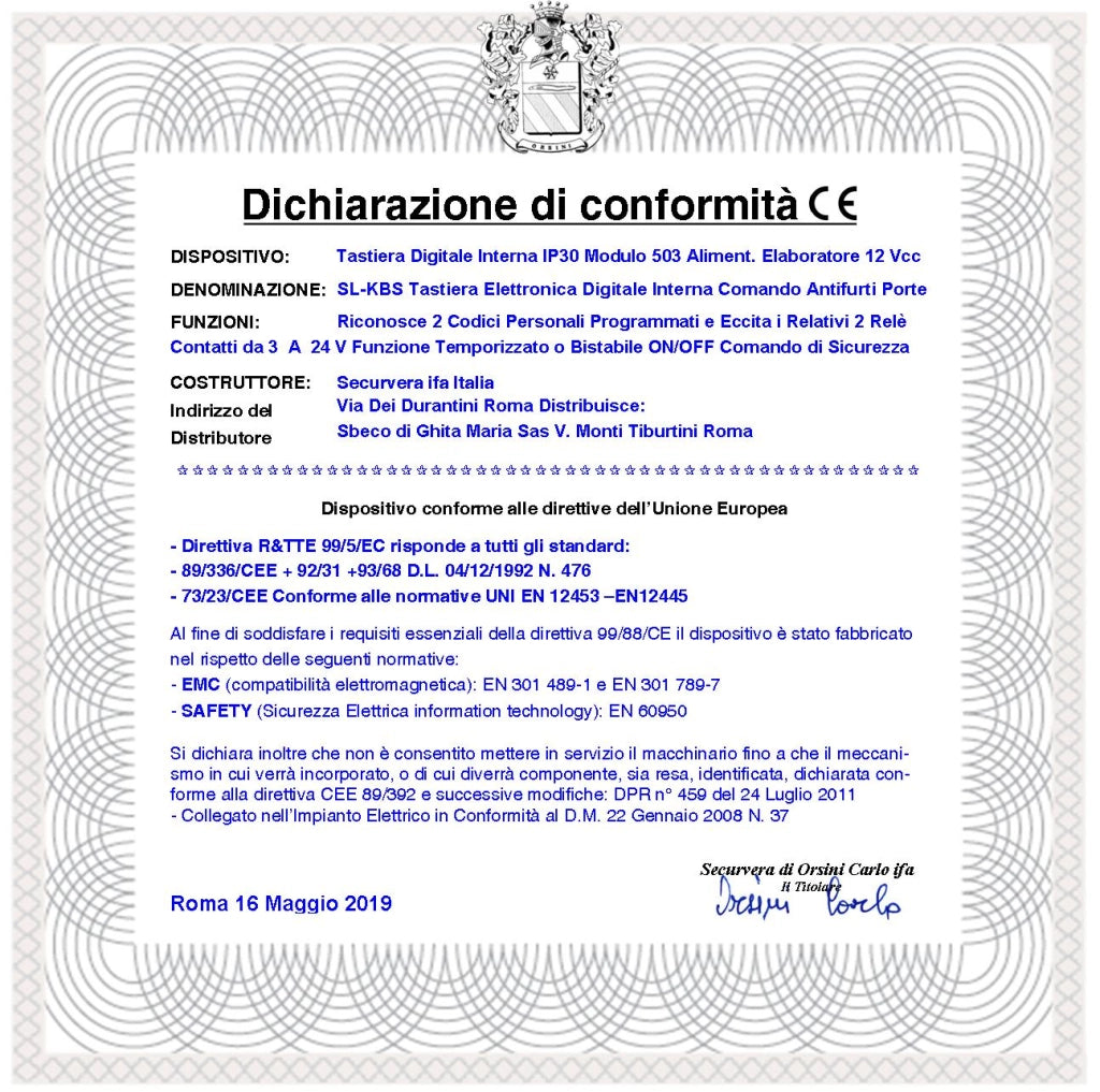 Tastiera Elettronica Digitale Interna Modulo 503 Kit Elaboratore Remoto Gestisce 2 Attivazioni Alimentazione 12 V Codici DTMF 6 Cifre 2 Led e 2 Relè Con Funzioni Programmabili Protezine IP44 Apriporta