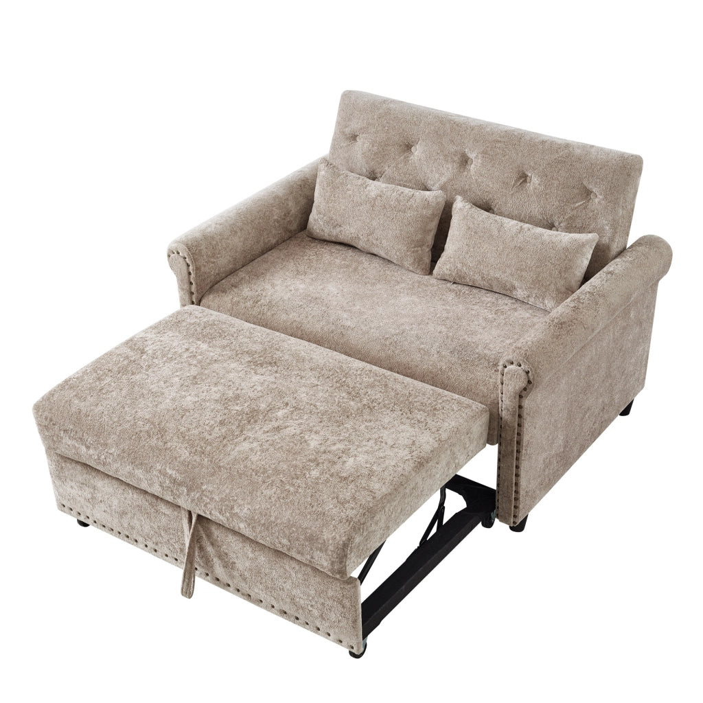 Divano letto 2 posti ¨C Minimal ¨C tessuto chenille beige con 2 cuscini