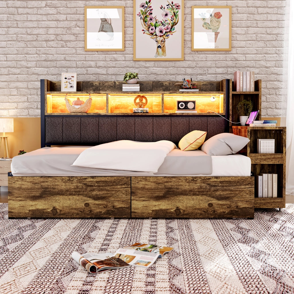 Letto Contenitore con Cassetti, LED e Scrivania ¨C MINIMAL ¨C Metallo 90x200