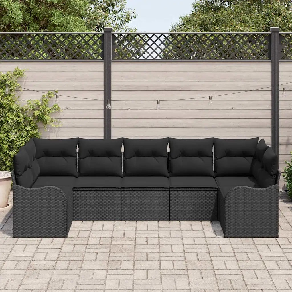 Set Divano da Giardino con cuscino 7 pcs Nero Poly Rattan