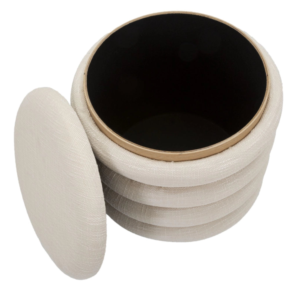Puff Damasco Line Ø40x42 cm in MDF e Spugna e Poliestere e Cotone Naturale