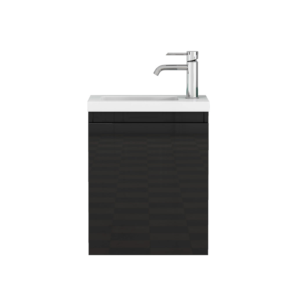 Mobile bagno sospeso nero con lavabo in ceramica e specchio