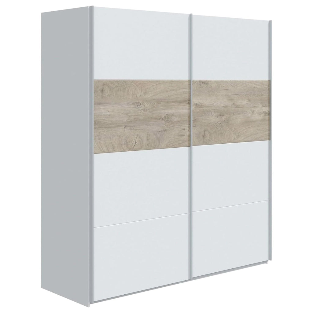Armadio 2 Ante Scorrevoli Con Ripiano Superiore E Asta Appendiabiti Design Moderno Salvaspazio Per Camera Da Letto Cameretta Grande Capacità Contenitiva Colore Bianco E Rovere