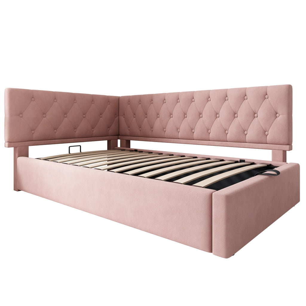 Letto singolo in velluto rosa 90x200 cm