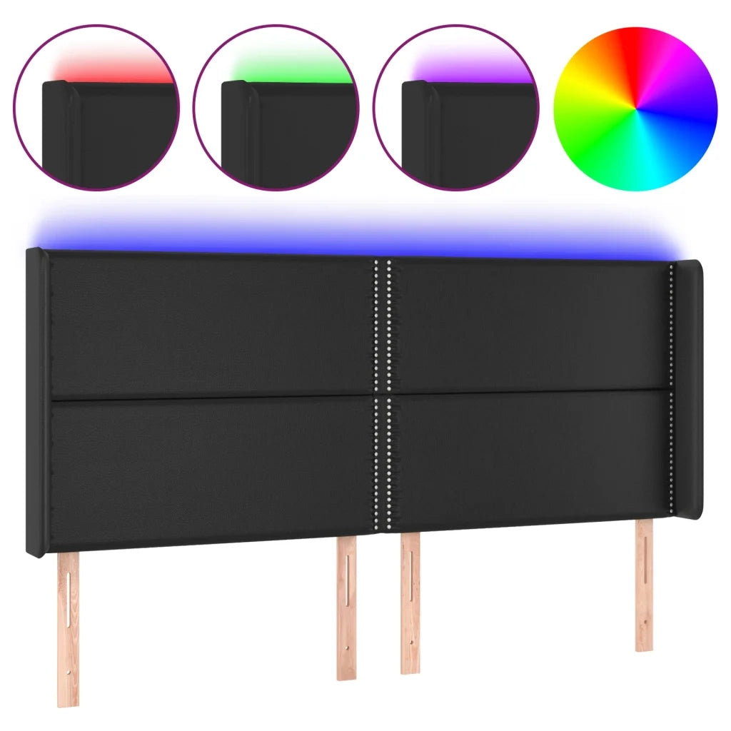 Testiera | Testata a LED Nera 203x16x118/128 cm in Similpelle
