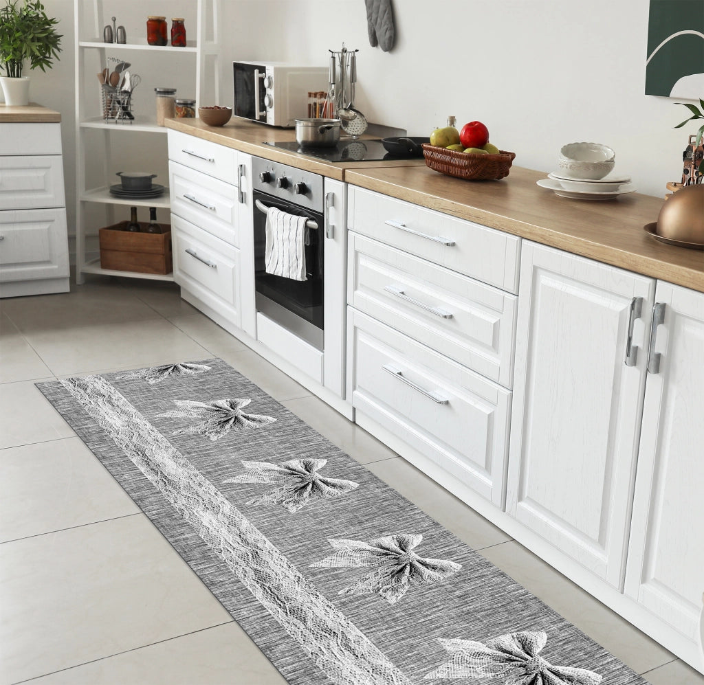 Tappeto passatoia fantasia made in Italy antiscivolo lavabile aderente FioccoGrigio - 50x600 cm