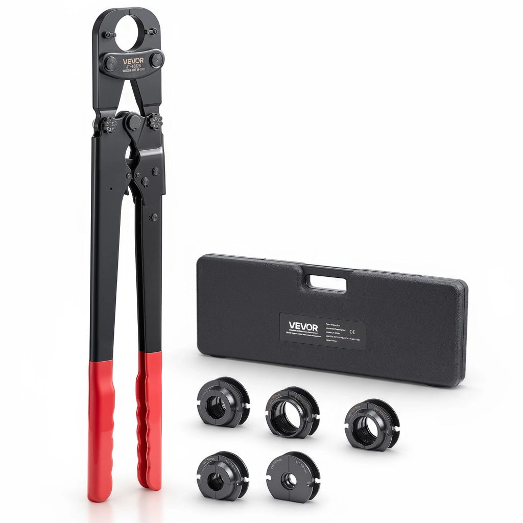 Pinza Crimpatrice per Tubi PEX JT-1632 con 5 Ganasce TH12 TH16 TH20 TH26 TH32 e Valigetta, Strumento Robusto per Fai da Te e Idraulica