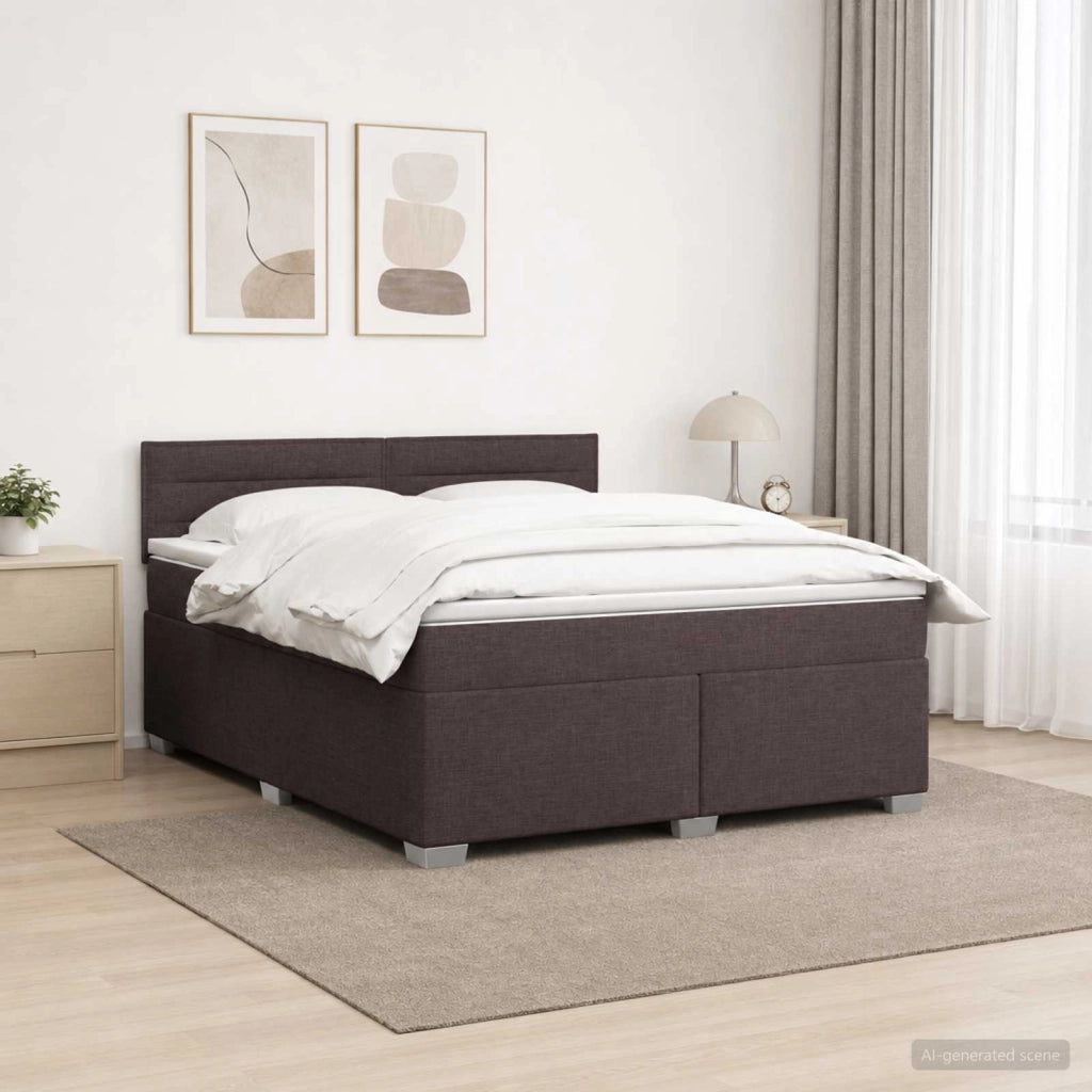 Letto con Box Spring, Materasso e LED Marrone Scuro Tessuto 3451997