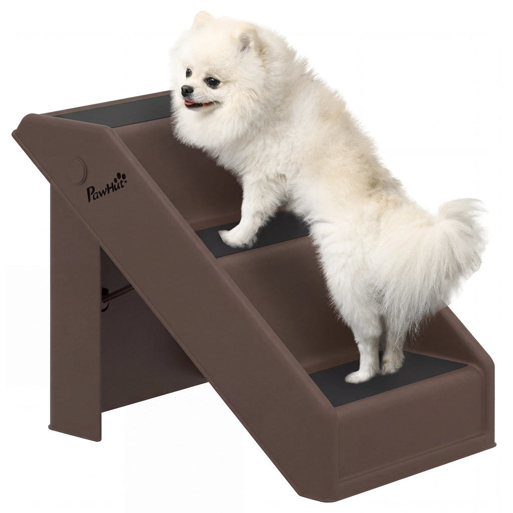 Scaletta per Cani e Animali Pieghevole a 3 Gradini Antiscivolo in Plastica Marrone per Casa e Divano 53 x 30,5 x 36,5 cm