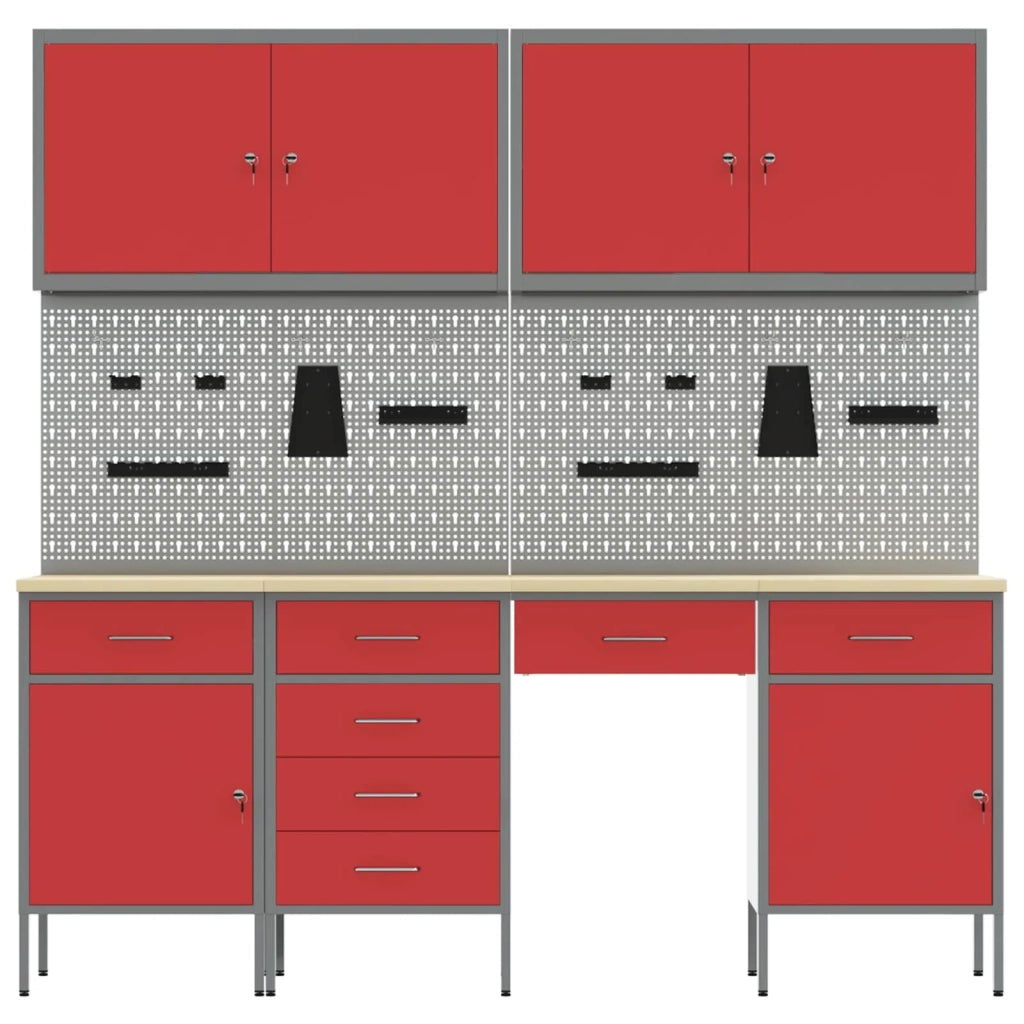 Mobile da lavoro 10 pcs Rosso Legno ingegnerizzato e acciaio 3321477