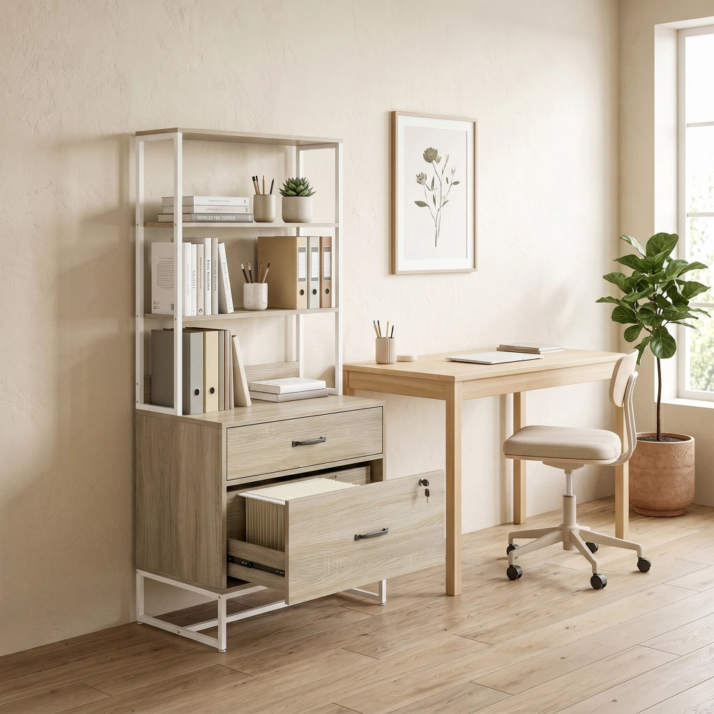 Scrivania con Ripiani e Cassetti ¨C Minimal ¨C Rovere 120x60x75 cm