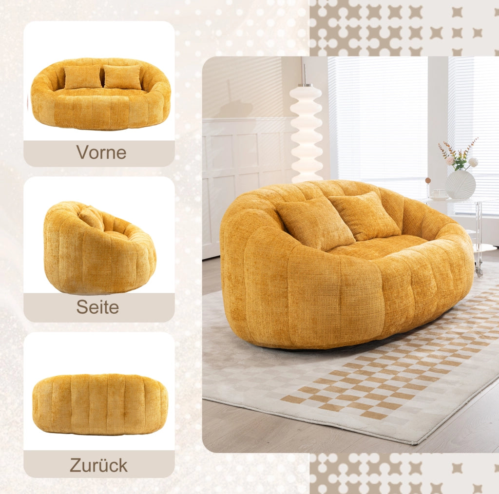 POLTRONA Lounge 150x95x63 cm in Chenille Gialla con Braccioli