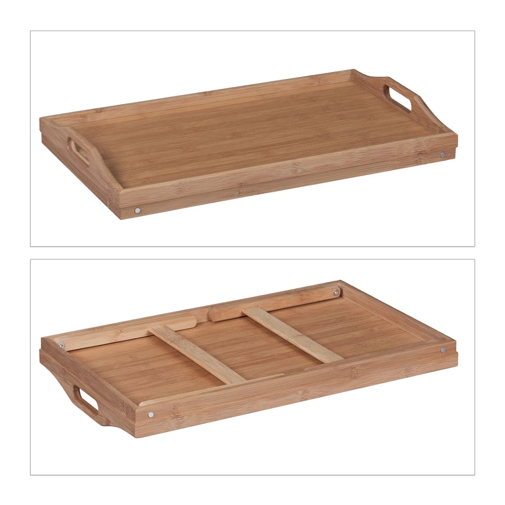 Vassoio da letto rettangolare con gambe pieghevoli 60 x 40 x 7 cm pratico per la colazione in bambù naturale 13_0011772