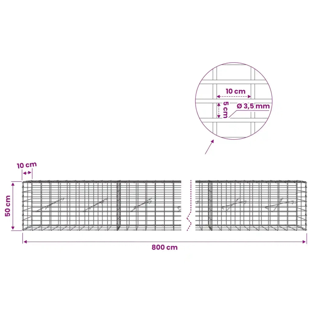 Gabione con Filo da 3,5 mm e Rete da 5x10 cm 800x10x50 cm 3462514