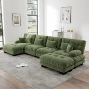 Divano Angolare a U 4 Posti con Pouf ¨C MINIMAL ¨C Chenille, Verde