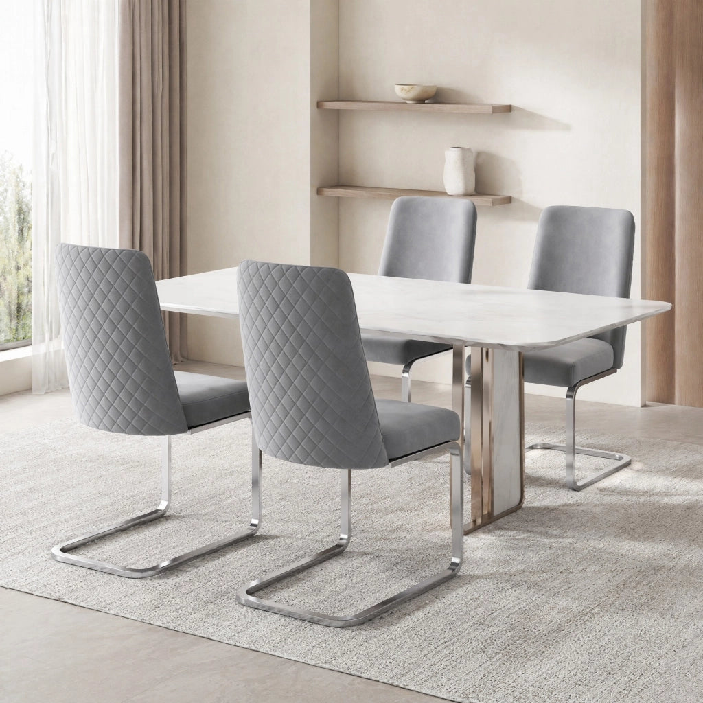 SEDIA da pranzo in velluto grigio e argento, set da 2 pezzi, 63,5x63,5x47,63 cm