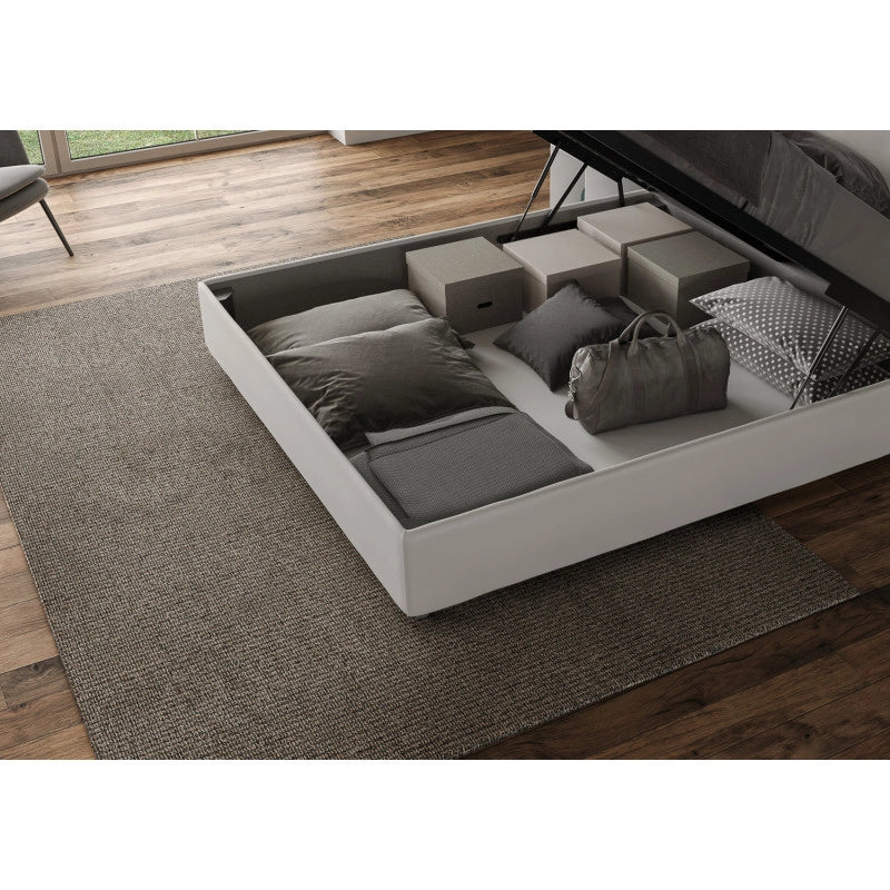 Letto imbottito Letto Matrimoniale alla Francese 150x210 cm Sunny - Bianco,Similpelle,Contenitore