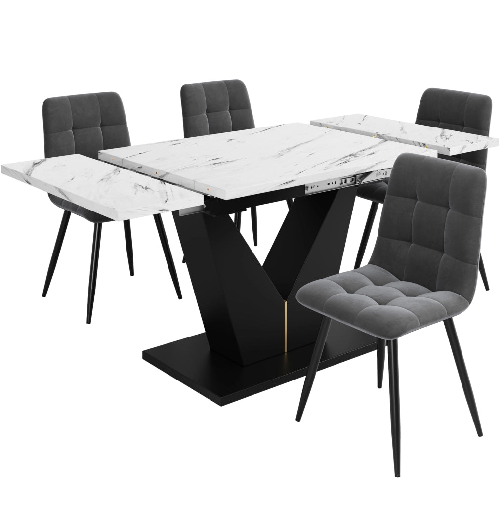 Set da pranzo allungabile con tavolo e 4 sedie in velluto