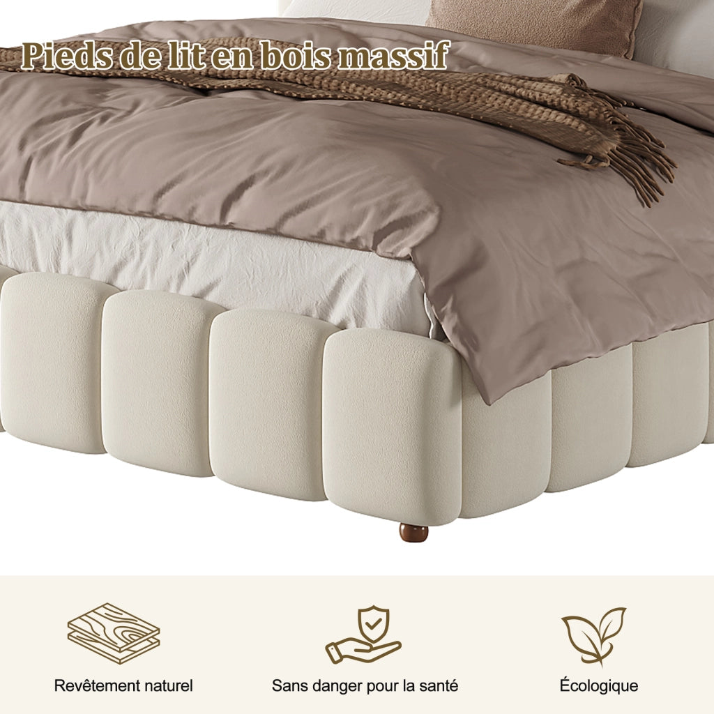 Letto matrimoniale contenitore 180 x 200 cm, letto imbottito idraulico in velluto con rete a doghe, contenitore, testiera beige a righe verticali