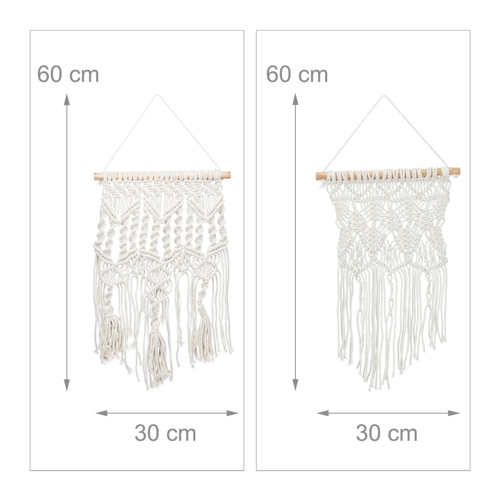 Set di 2 macramè da parete decorativi boho sala da pranzo 60 x 40 cm in cotone crema 13_0011671