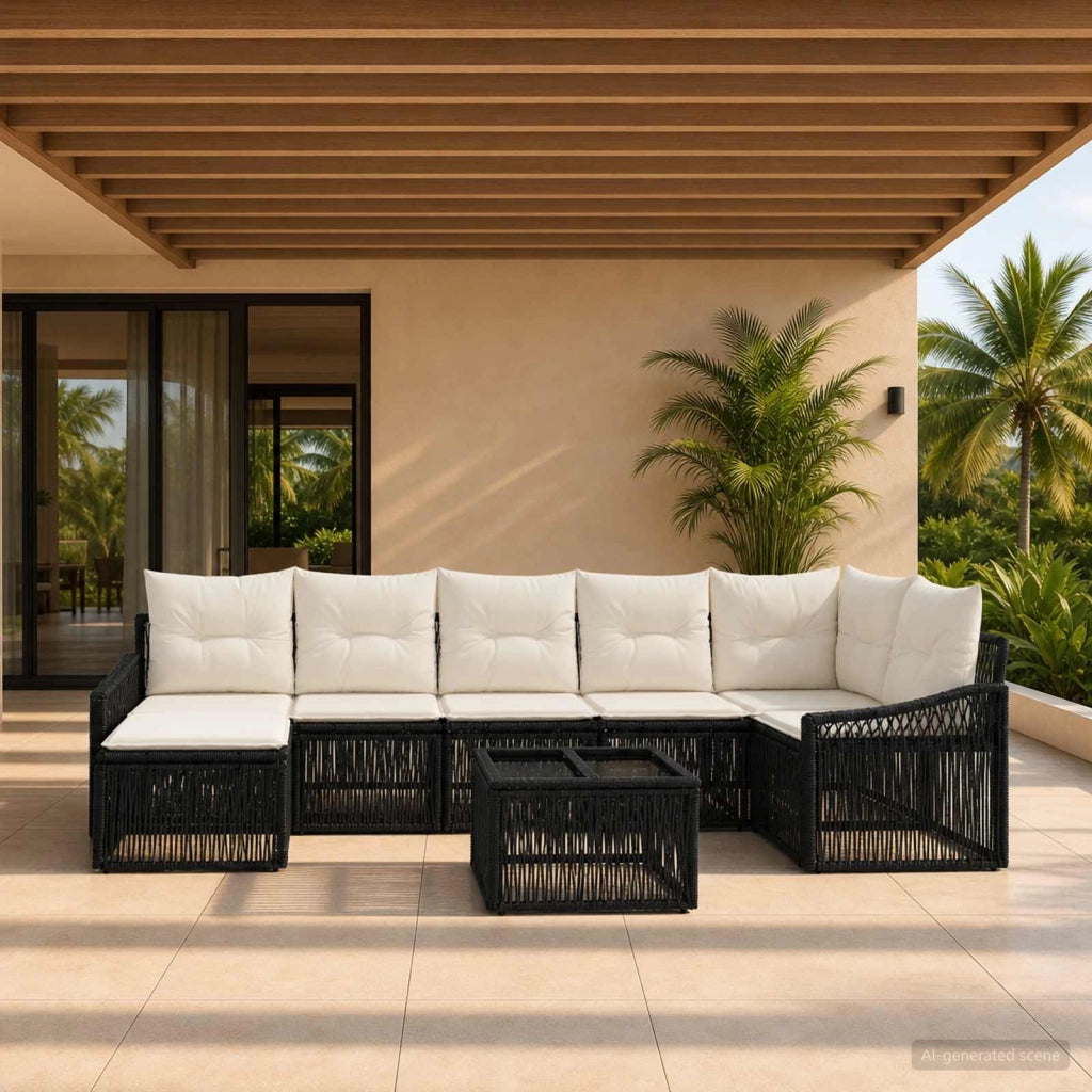 Set Divano da Giardino 8 pz Nero polyrattan 3436081
