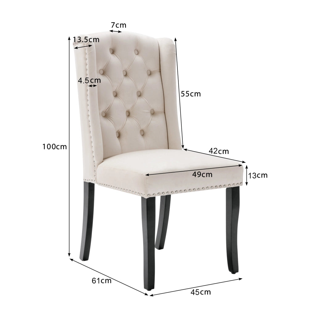 Sedie da Pranzo in Velluto con Gambe in Legno ¨C MINIMAL ¨C Set 6 Pezzi, Beige